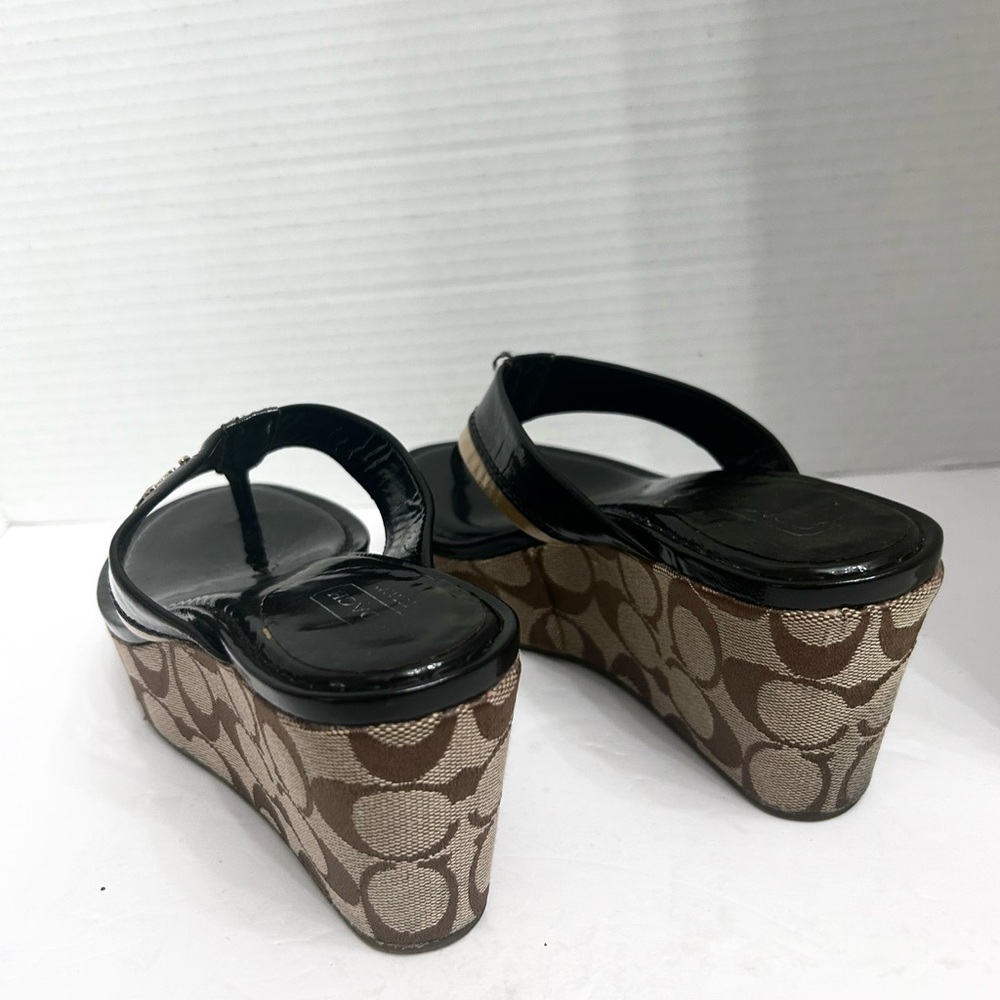 Coach Jody Black and Cream Signature Monogram Slip On Wedge Women's Sandals - Picture 6 of 12